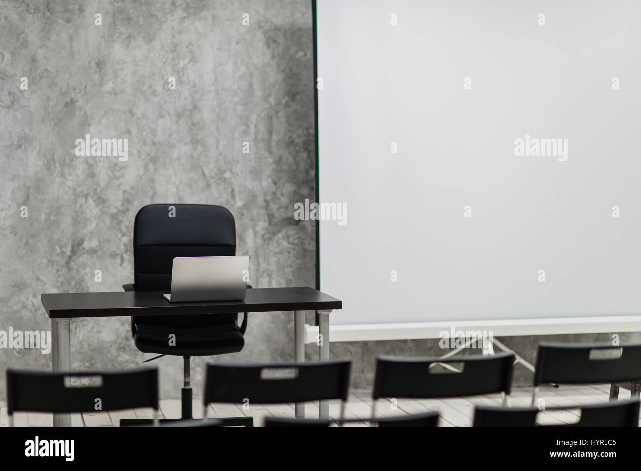 Modern university group study room with white desk and chairs Stock Photo