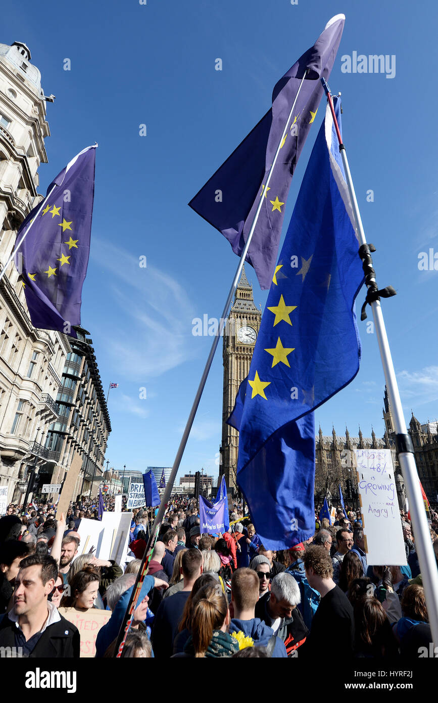 European flags framing Big Ben at the Houses of Parliament in London during  a Unite for Europe demonstration after Article 50 was triggered Stock Photo  - Alamy