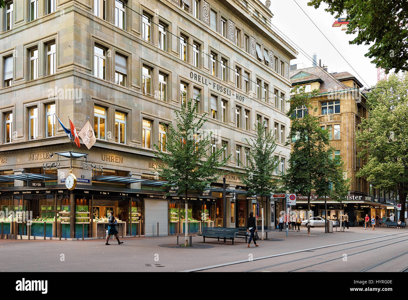 Zurich, Switzerland September 2, 2016 Street with luxury clock shops
