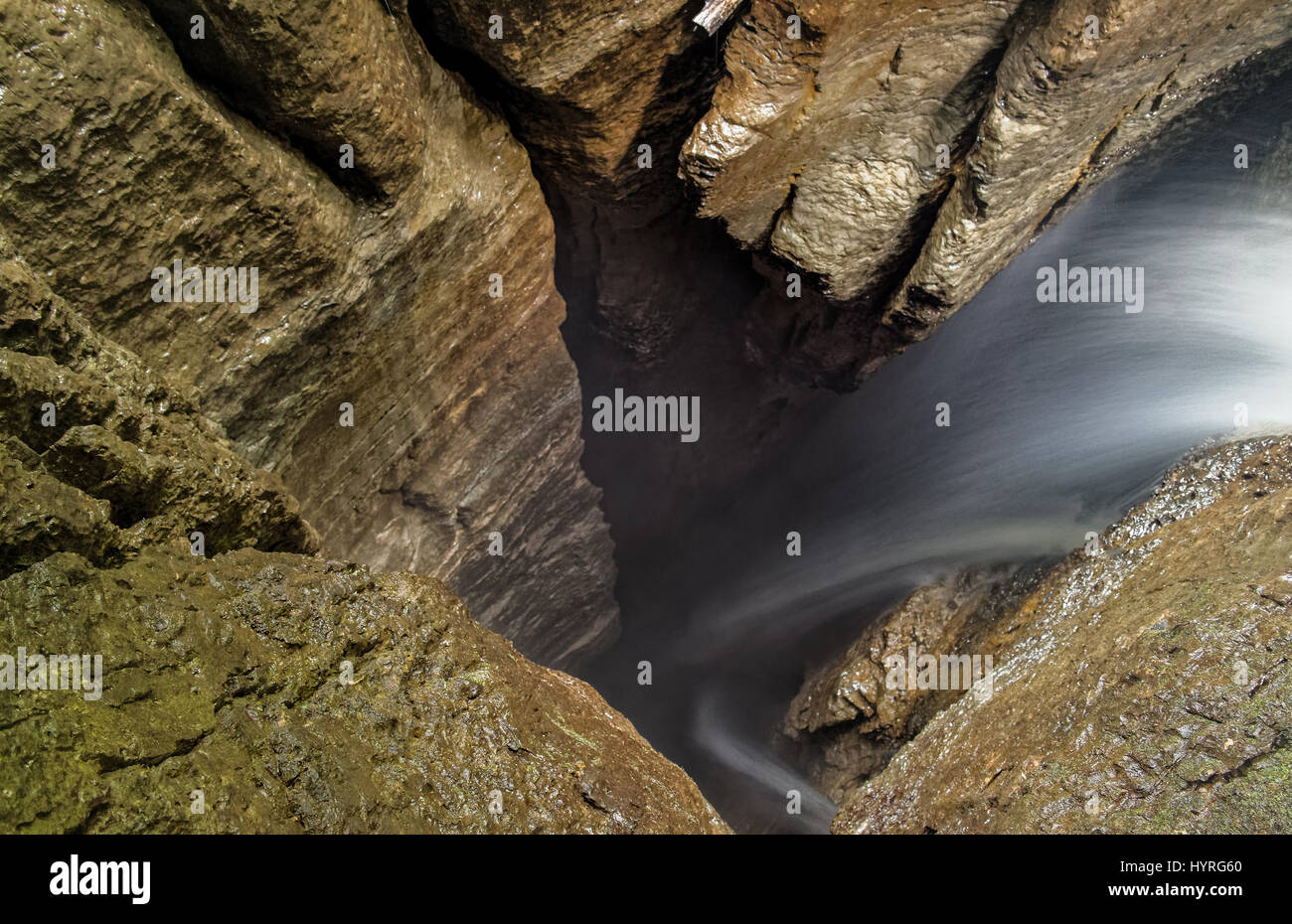 75M Deep Waterfall Entrance Shaft At Mayei Cave In Ecuadorian Amazonia Long Exposure Stock Photo