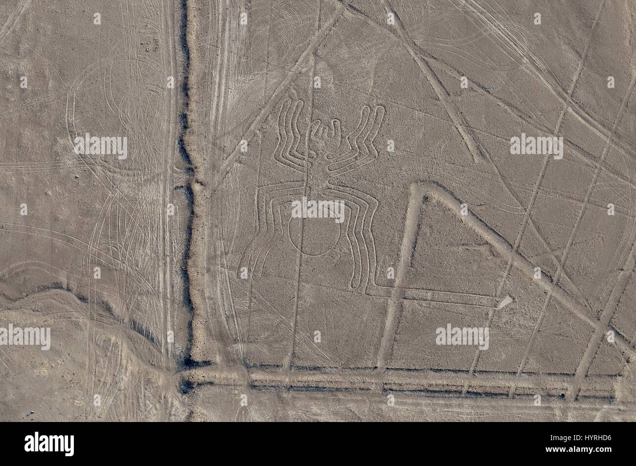 Peru, Lines of Nasca, Aerial View, the Giant Spider Stock Photo