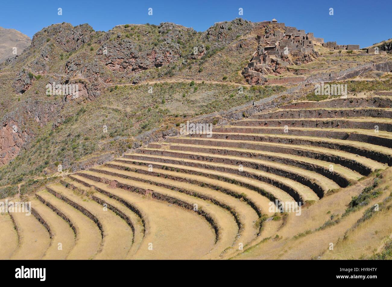 Peru, Pisac, Peruvian Village in the Sacred Valley on the Urubamba River Stock Photo