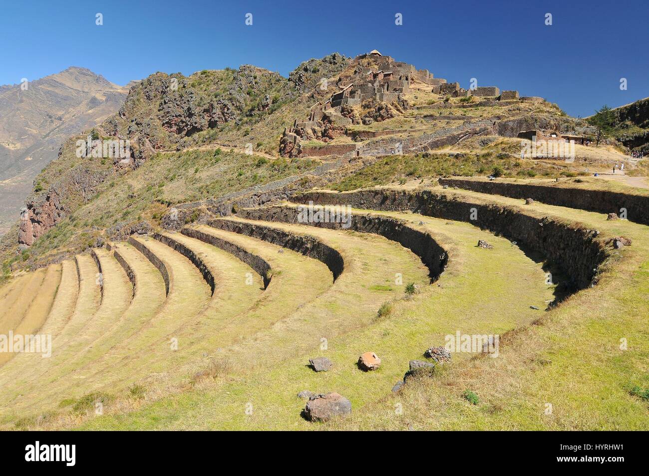 Peru, Pisac, Peruvian Village in the Sacred Valley on the Urubamba River Stock Photo