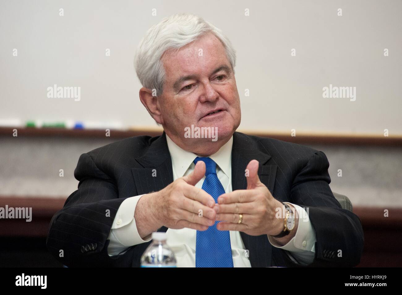 Former U.S. House Speaker Newt Gingrich speaks to Blue Horizons School of Advanced Air and Space Studies at the Maxwell Air Force Base March 16, 2017 in Montgomery, Alabama. Stock Photo