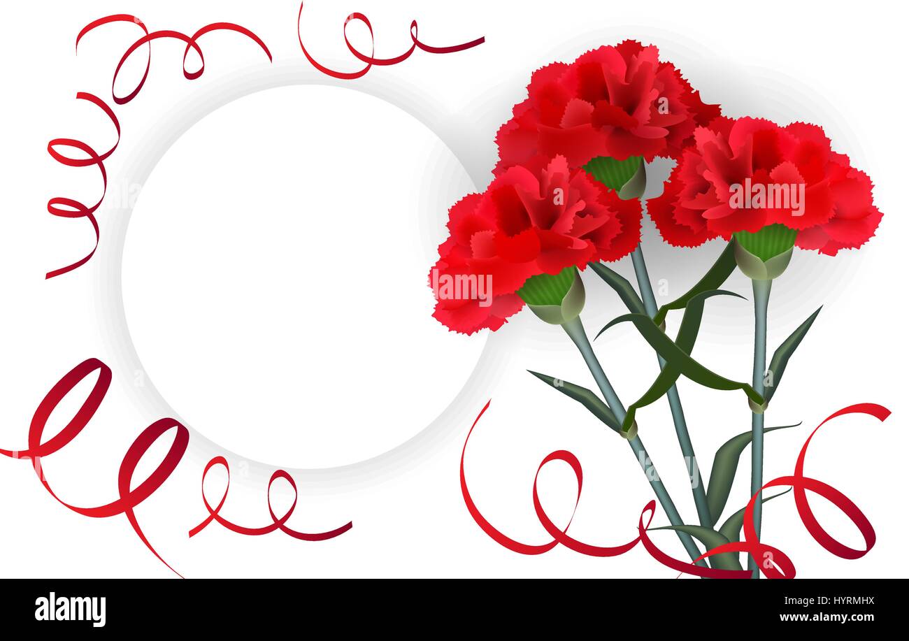 Realistic red flower carnation greeting isolated Stock Vector