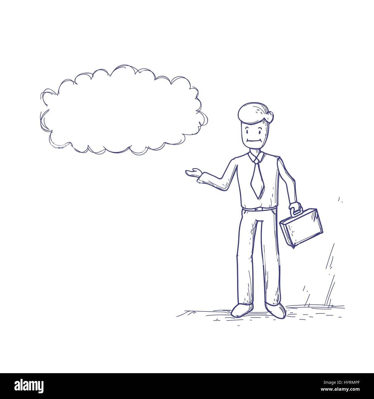 Business Man Ponder Thinking Cloud Chat Bubble Stock Vector