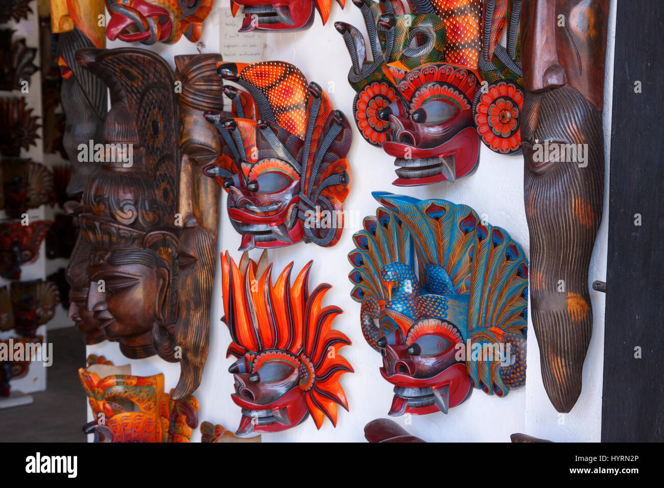 Traditional devil masks at street shop in Hikkaduwa, Sri lanka