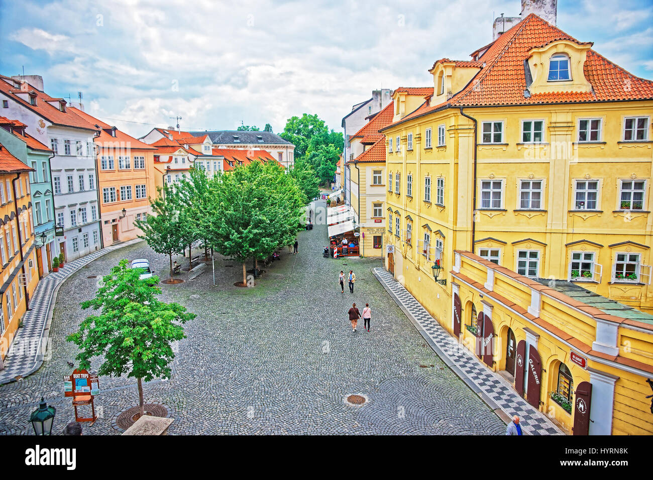 Prague, Czech Republic - June 10, 2012: People on Na Kampe square at Prague Old town, Czech Republic Stock Photo