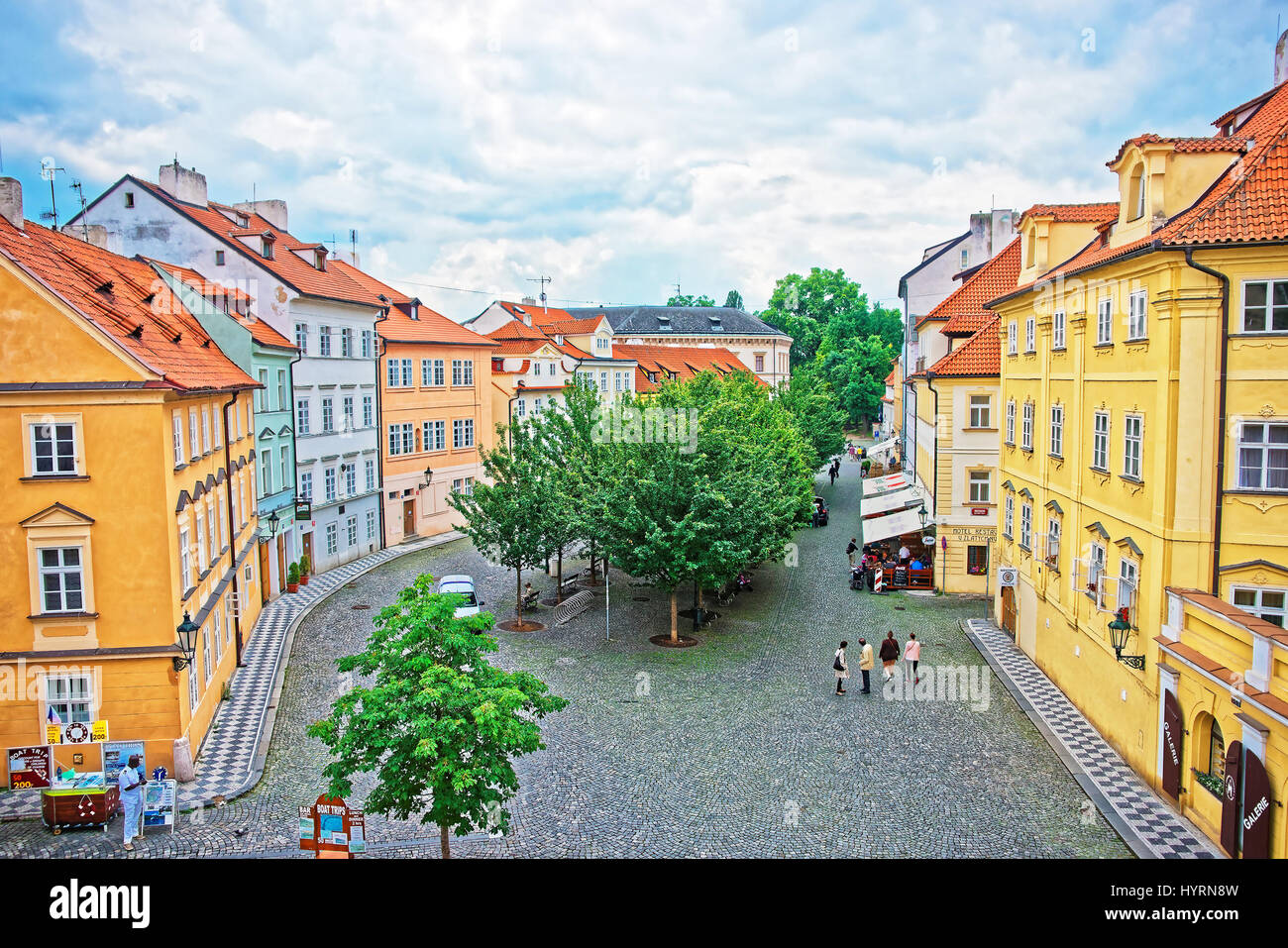 Prague, Czech Republic - June 10, 2012: People on Na Kampe square in Prague Old town, Czech Republic Stock Photo