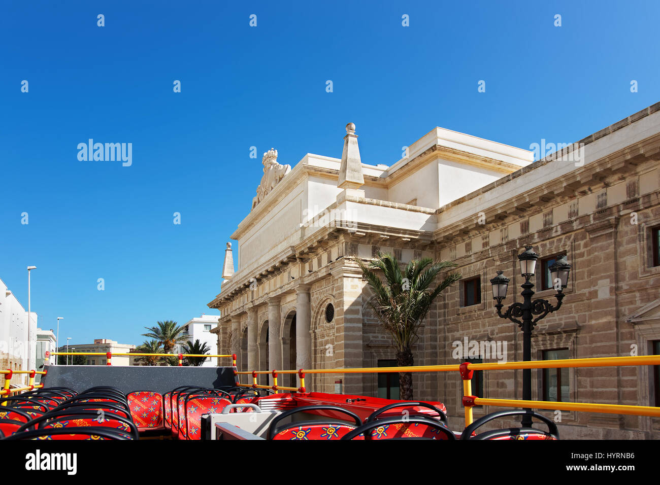 Royal Prison building seen from the excursion bus, Cadiz of Andalusia, Spain. Stock Photo