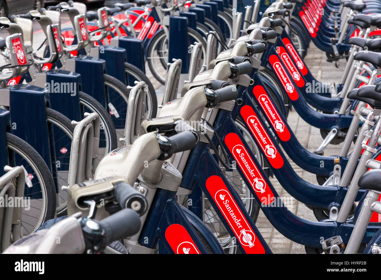 Bicycle sharing scheme, central London, England, UK Stock Photo