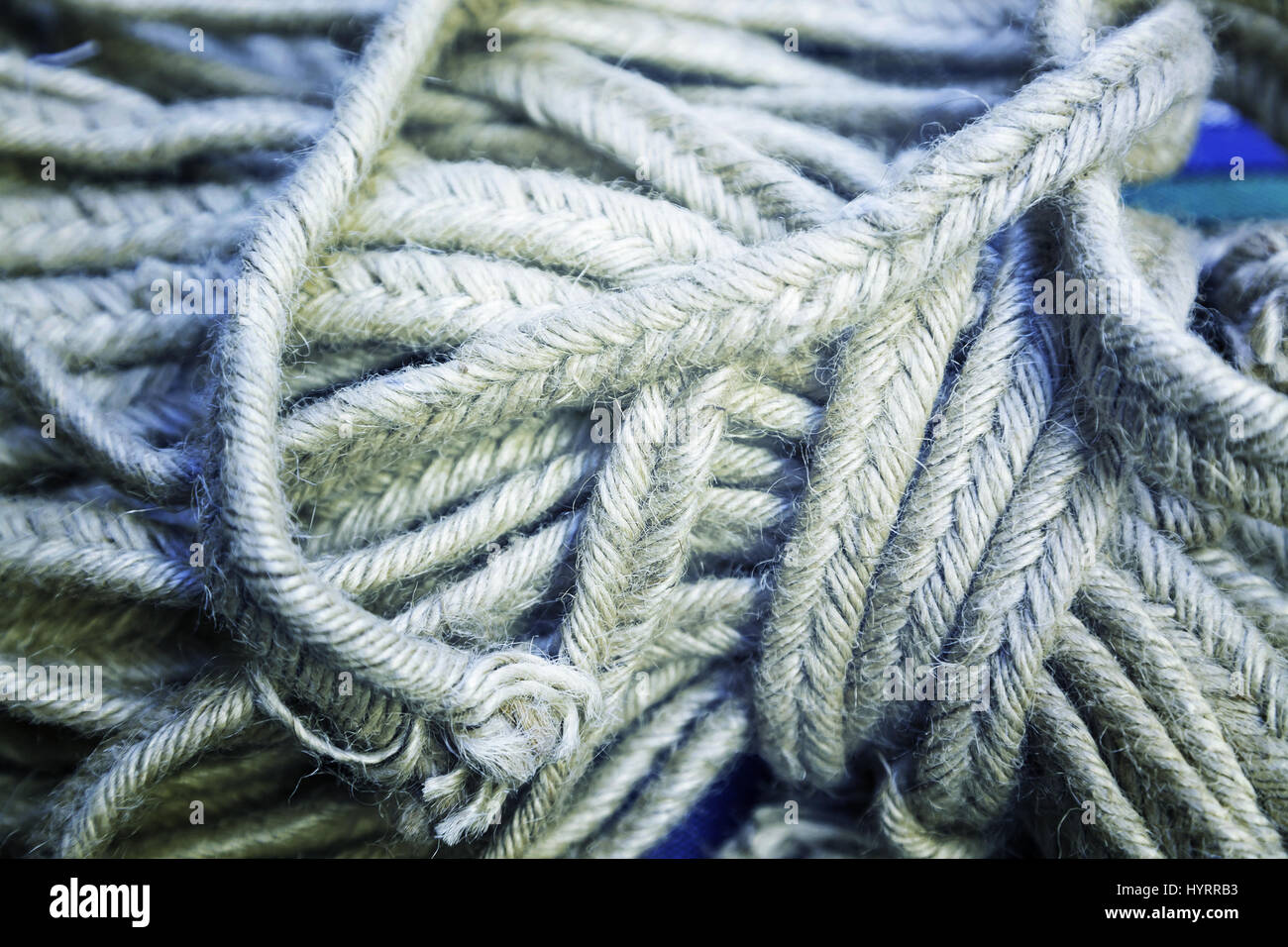 Esparto rope, old rope detail, manufacture craft, antique object Stock Photo