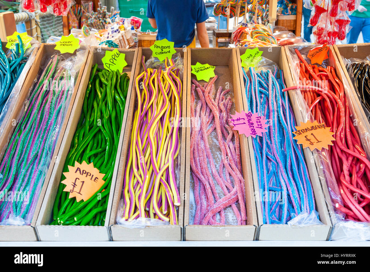 Liquorice strings at a pick n mix sweet stall, England, UK Stock Photo
