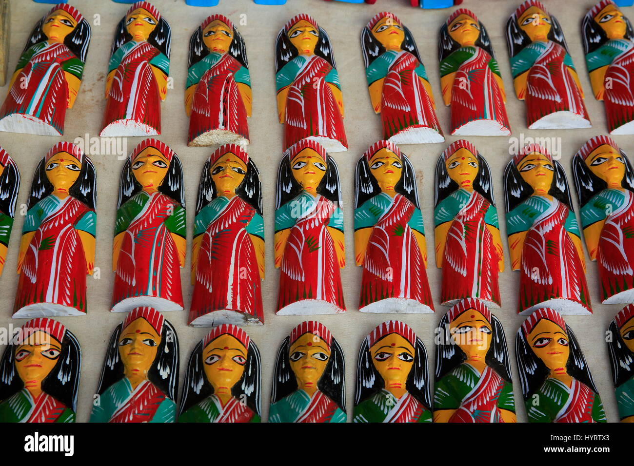 Wooden toy products selling at the “Lok O Karu shilpo Mela” at Sonargaon, Narayanganj, Bangladesh. Stock Photo