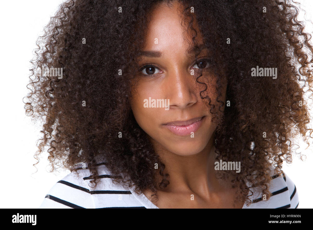 Close up portrait of a beautiful african american woman with serious ...
