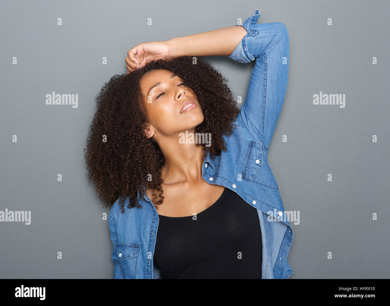 Close up portrait of a beautiful young woman with eyes closed Stock ...