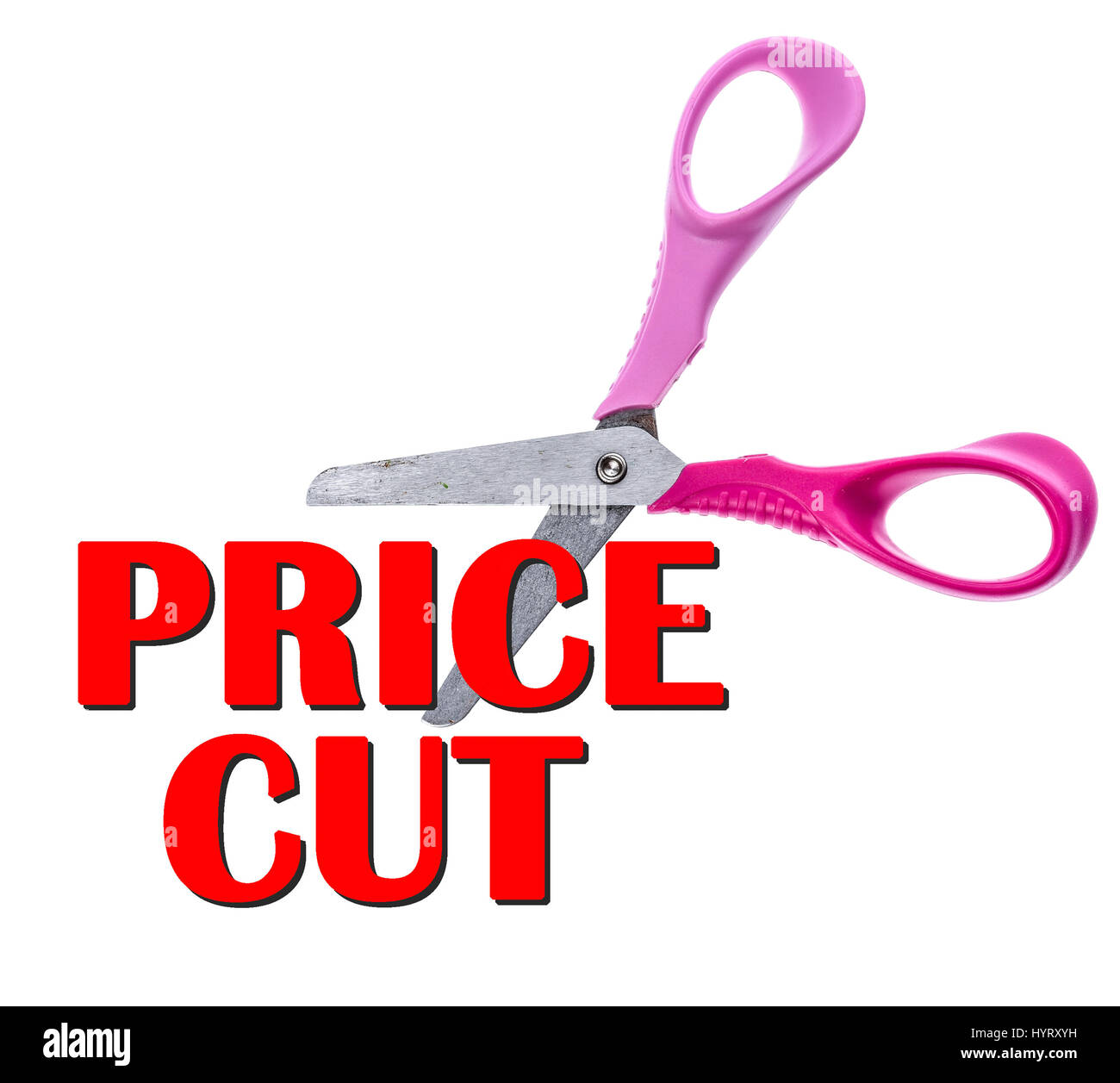 Scissors and Cut Price sale text concept. Children scissors are cutting