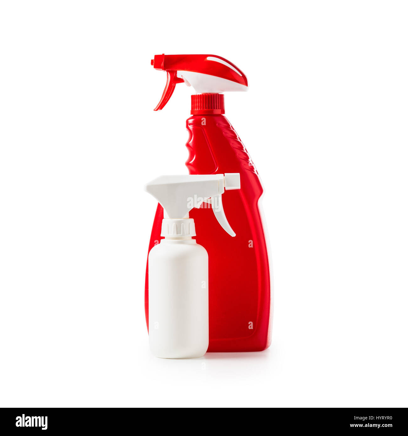 Plastic spray bottles of cleaning products isolated on white background clipping path included Stock Photo