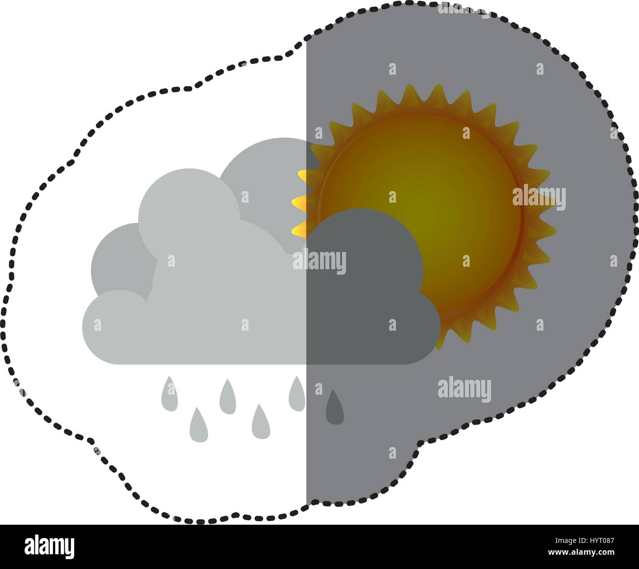sticker colorful cumulus cloud with rain and sun Stock Vector Image ...