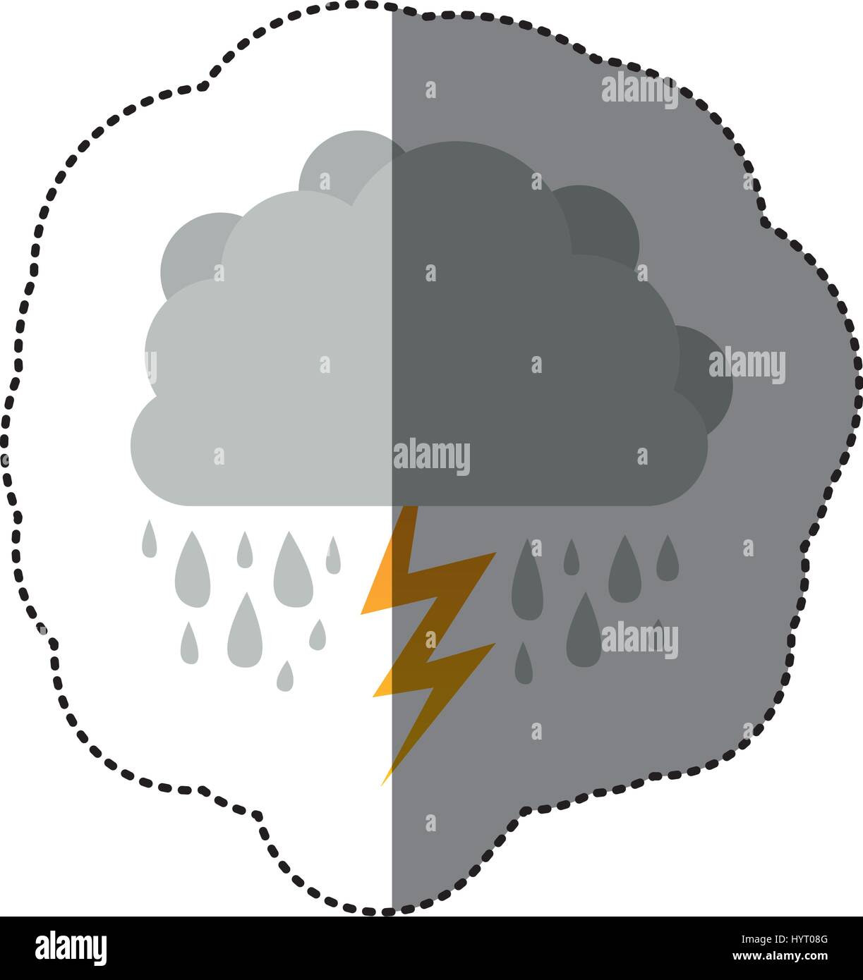 sticker cumulus cloud with rain and thunder Stock Vector Image & Art ...