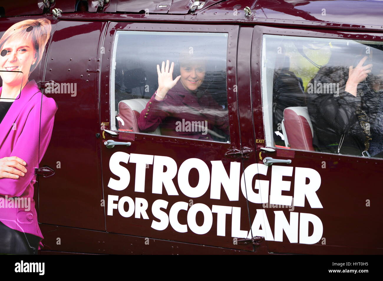 SNP leader and First Minister Nicola Sturgeon embarks on a five-day election campaign tour by helicopter Stock Photo