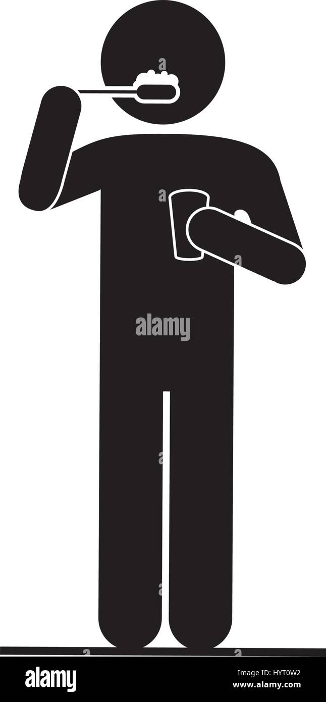 black silhouette pictogram person brushing his teeth Stock Vector Image &  Art - Alamy