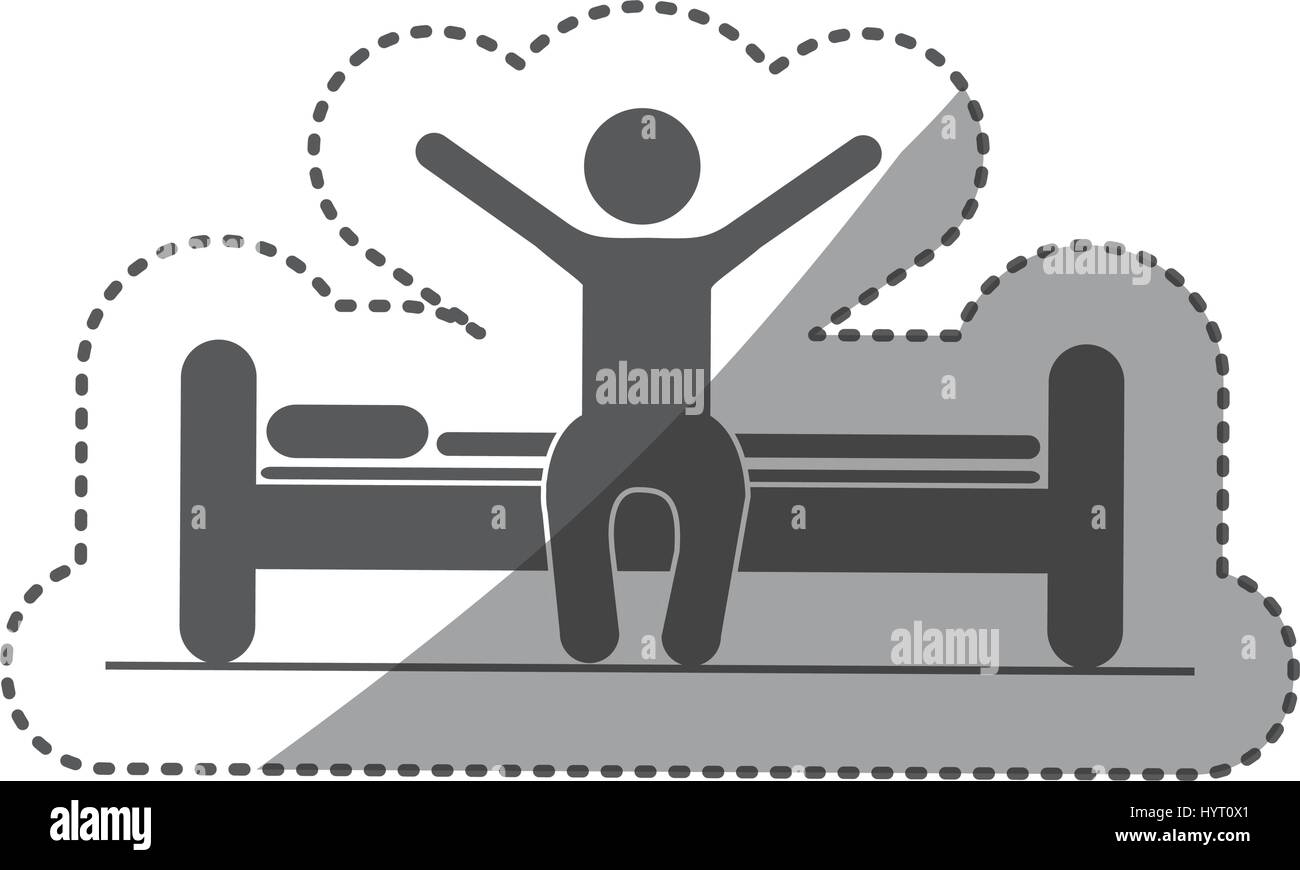 sticker monochrome silhouette pictogram person in bed waking up Stock Vector