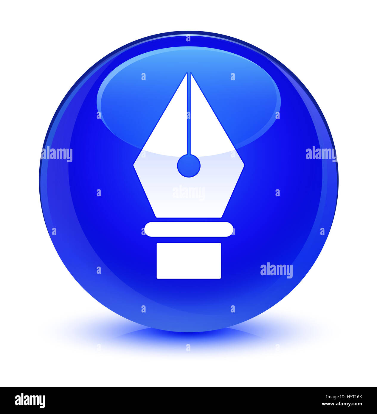 Pen icon isolated on glassy blue round button abstract illustration ...