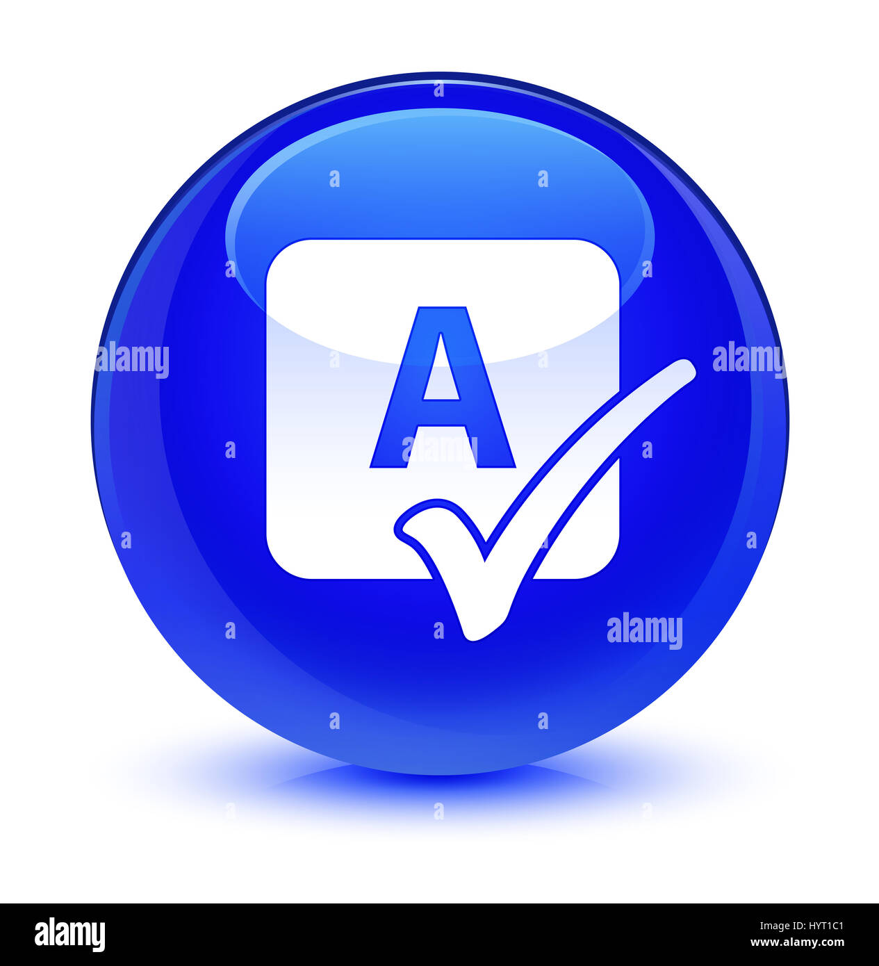 Spell check icon isolated on glassy blue round button abstract ...