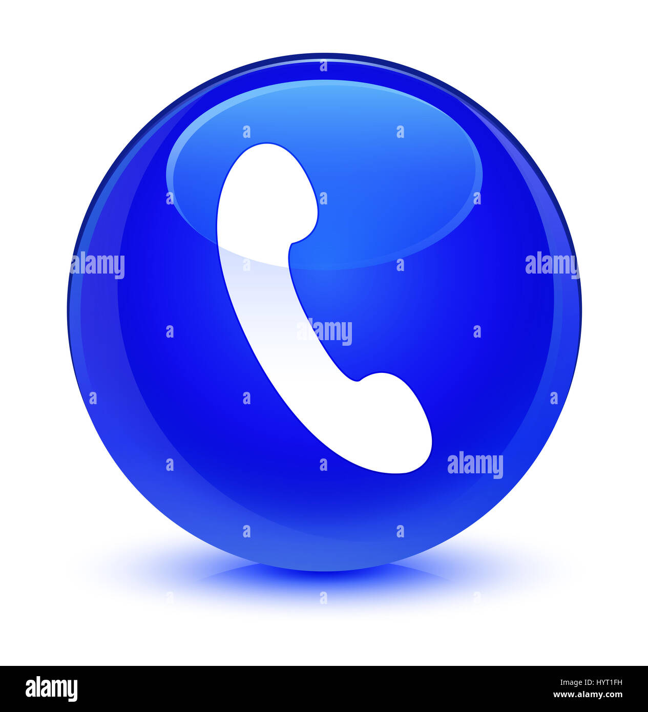 Phone icon isolated on glassy blue round button abstract illustration ...