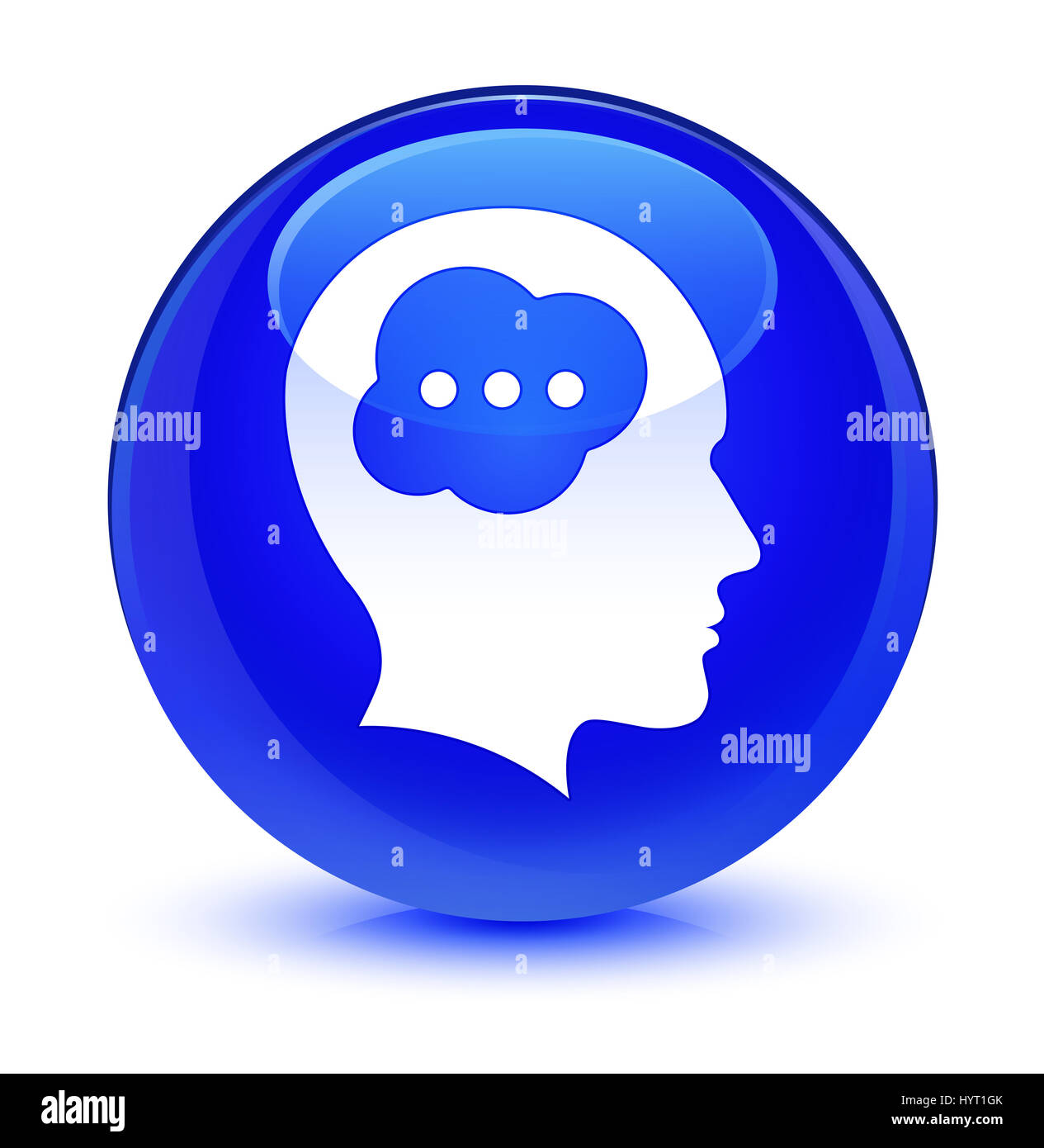 Brain head icon isolated on glassy blue round button abstract ...