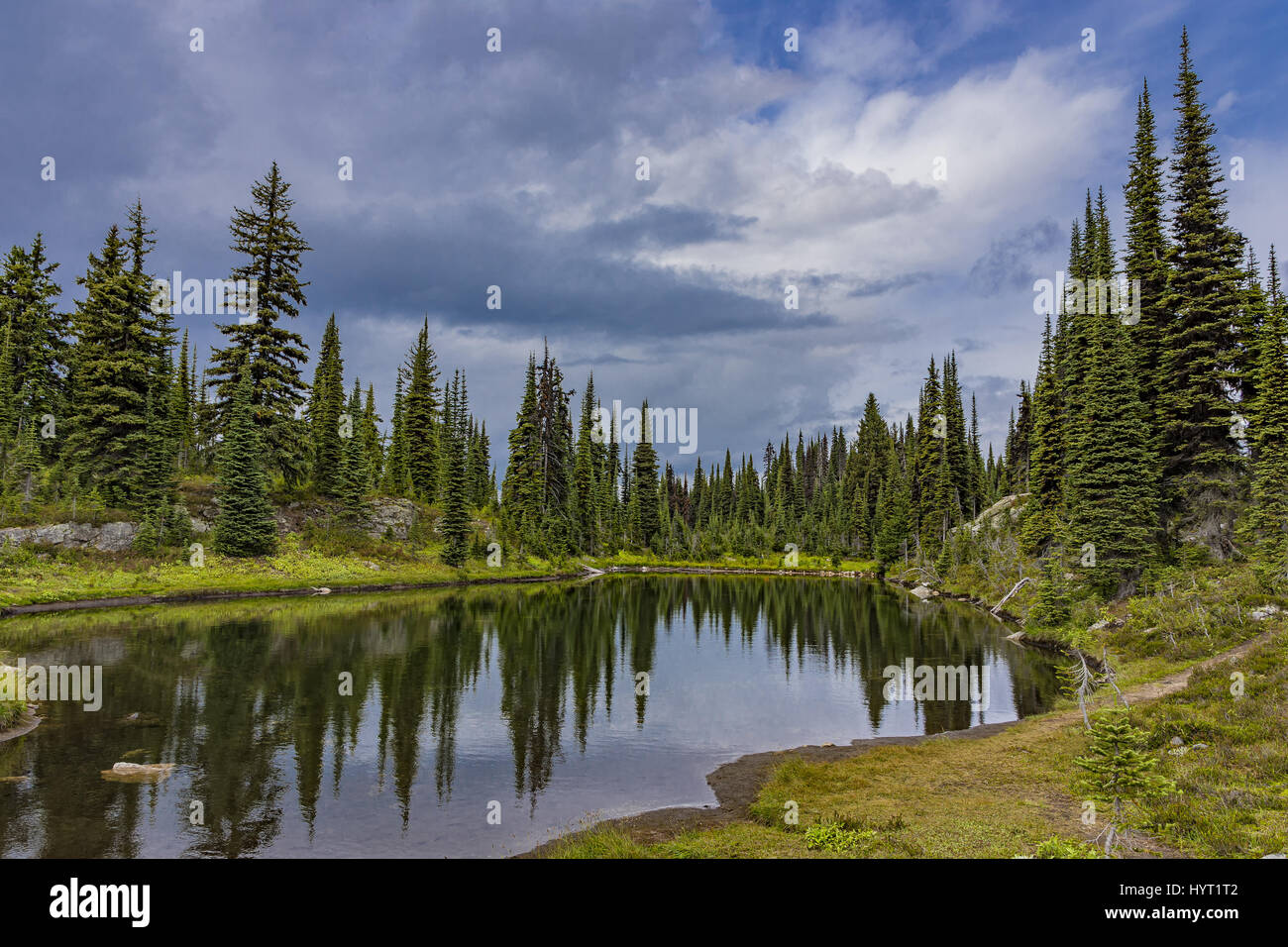 A view of an alpine lake in Revelstoke National Park British Columbia Canada Stock Photo