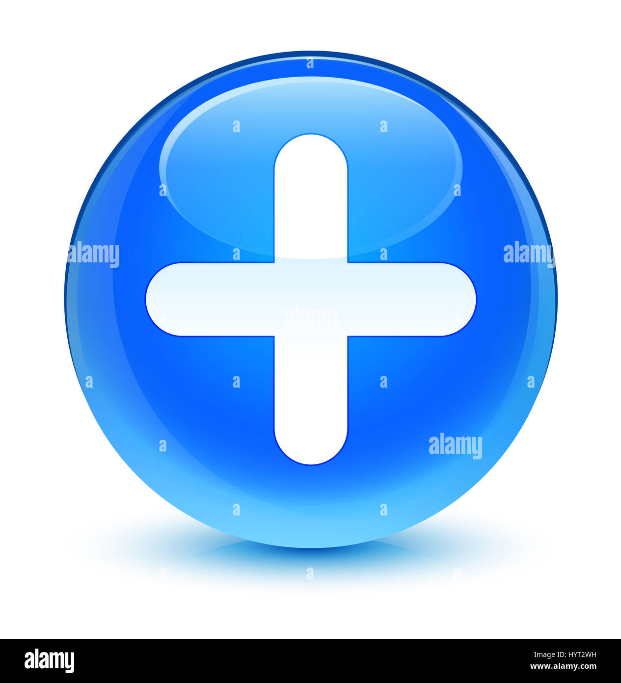 Plus icon isolated on glassy cyan blue round button abstract ...