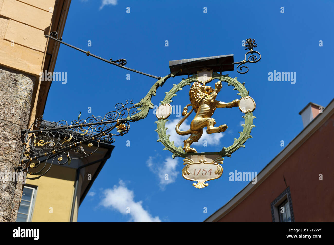 Lion Building Sign An advertising lion sign outside a building, Innsbruck, Austria Stock ...