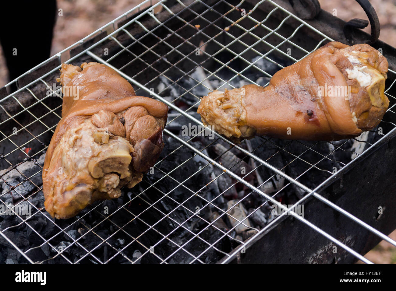 Cooking meat at the park. Picnic in the forest Stock Photo Alamy