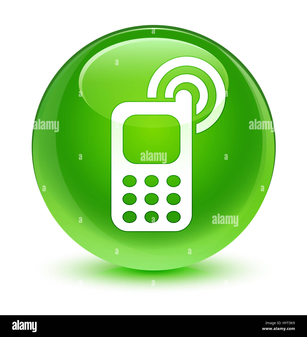 Cellphone ringing icon isolated on glassy green round button abstract ...
