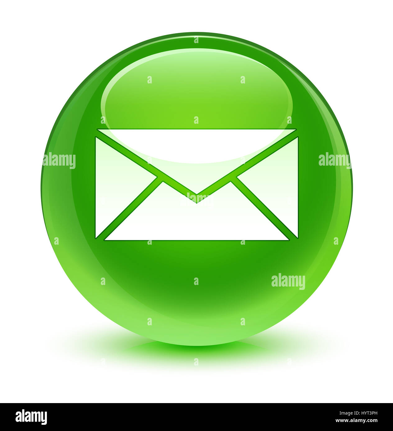 Email icon isolated on glassy green round button abstract illustration ...