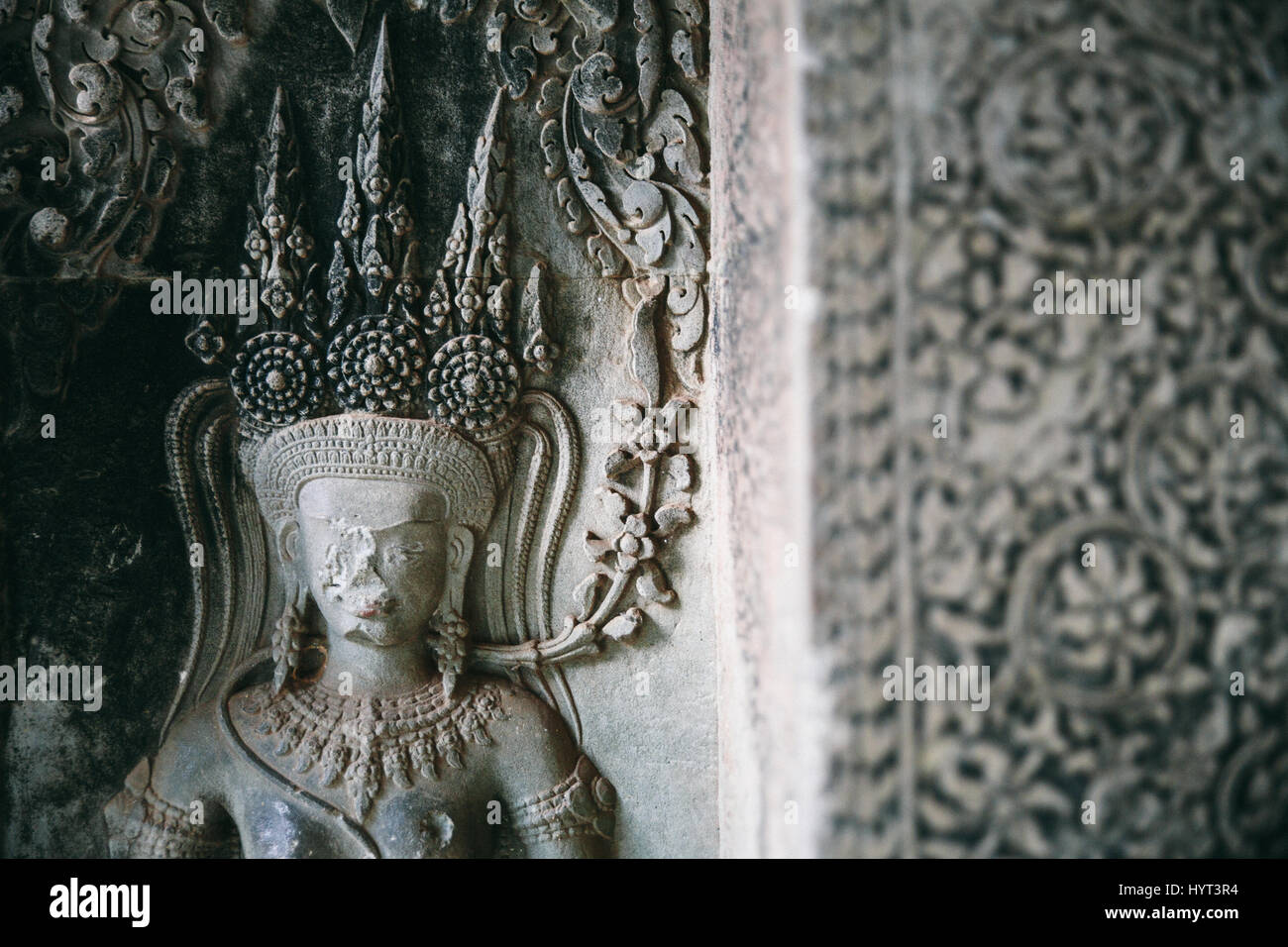 Apsara Carving at Angkor Wat Temple, Siem Reap, Cambodia Stock Photo