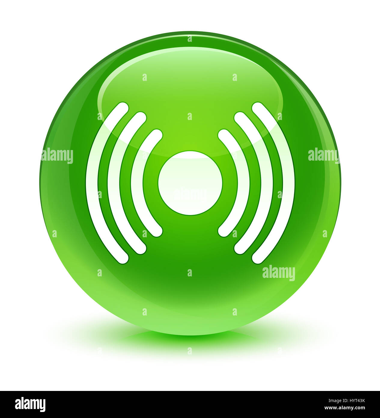 Network signal icon isolated on glassy green round button abstract ...