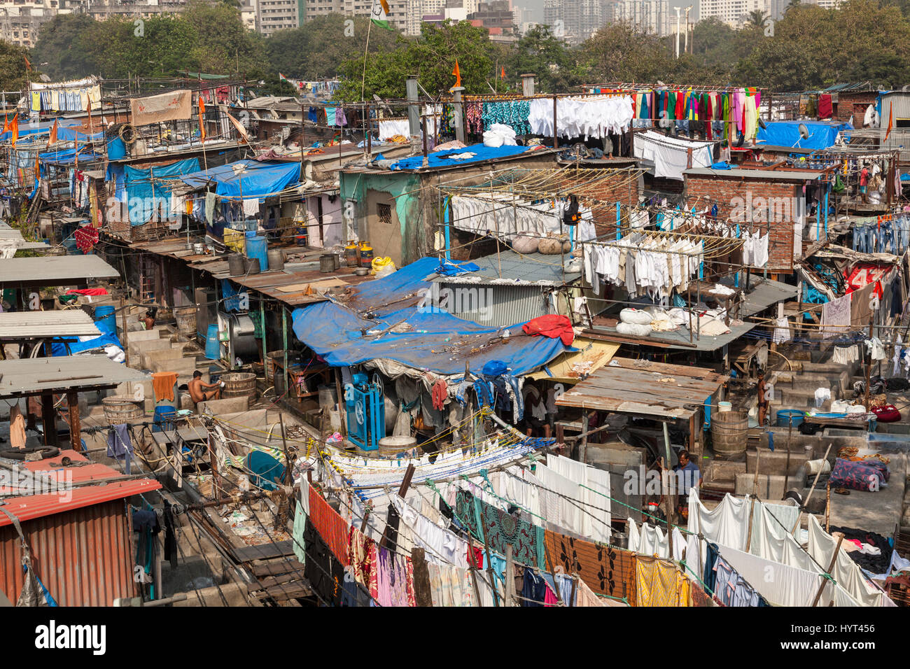 Mahalaxmi Dhobi Ghat, open air laundromat, Mumbai, India Stock Photo