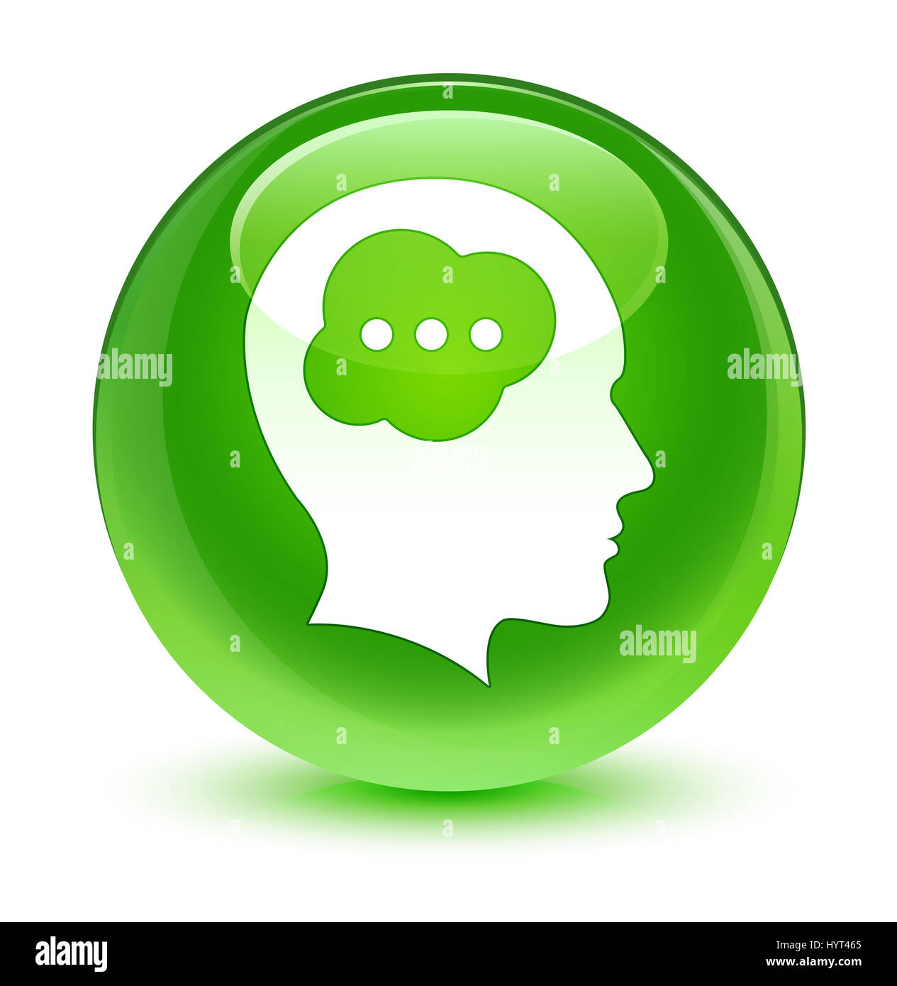 Brain head icon isolated on glassy green round button abstract ...