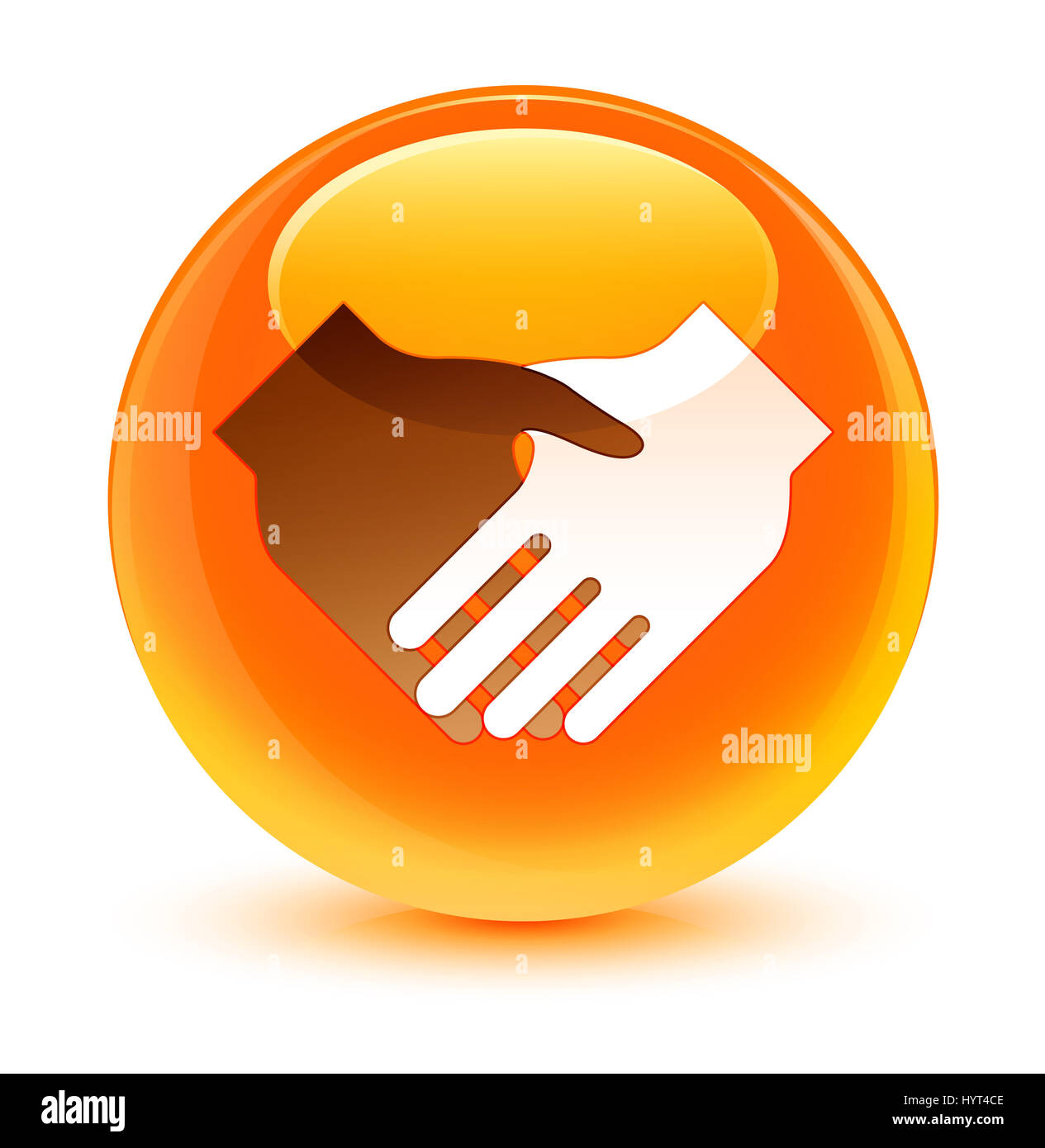 Handshake icon isolated on glassy orange round button abstract