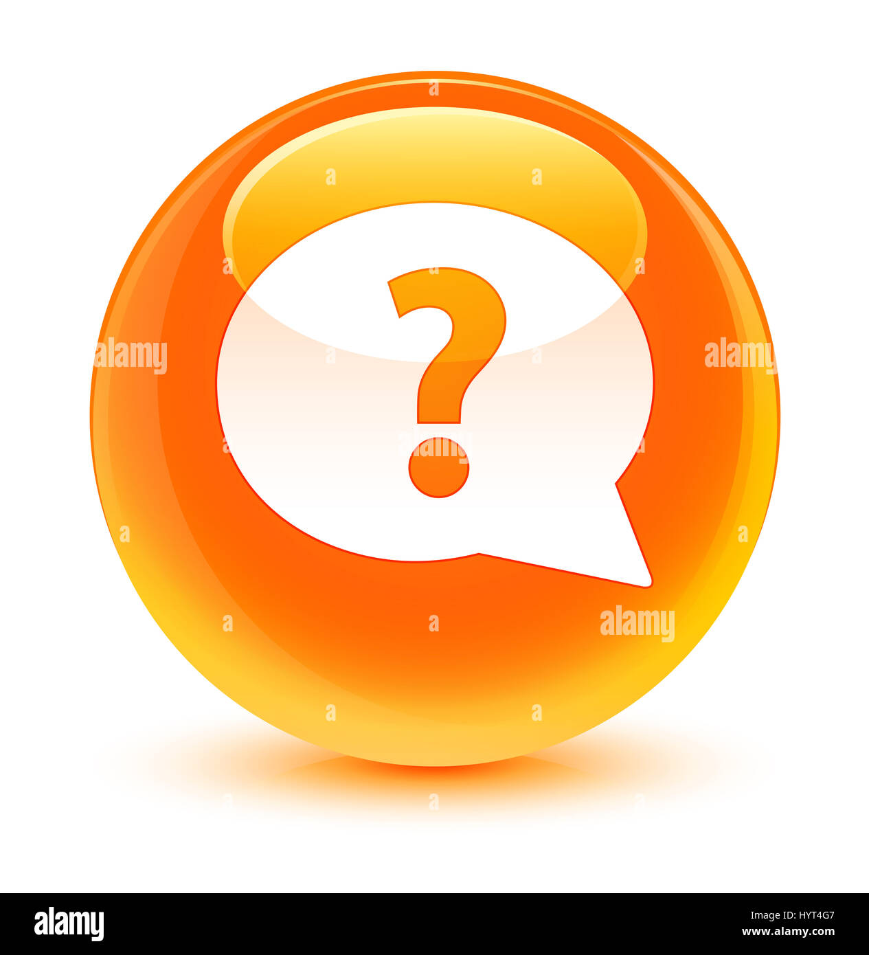 Question mark bubble icon isolated on glassy orange round button ...