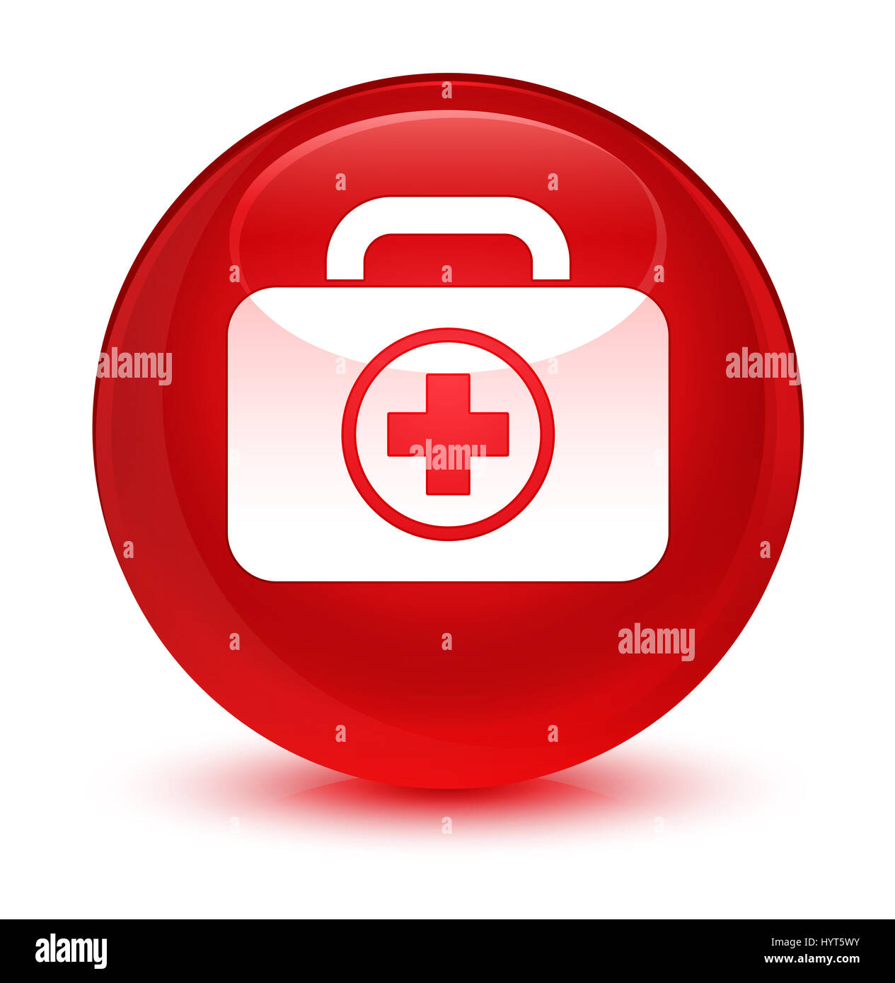 First aid kit icon isolated on glassy red round button abstract ...