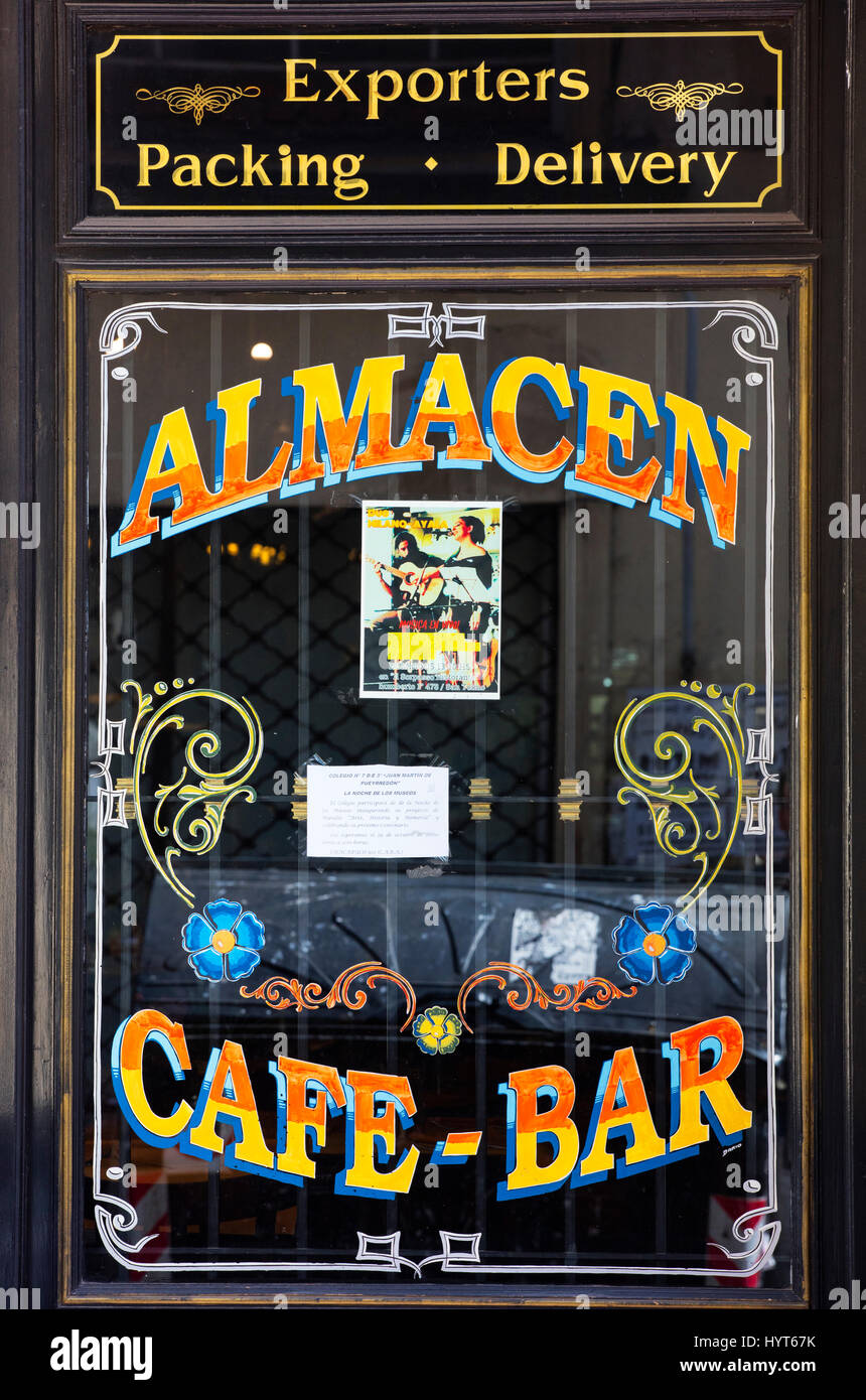 Window of a typical bar in San Telmo. Buenos Aires, Argentina. Stock Photo