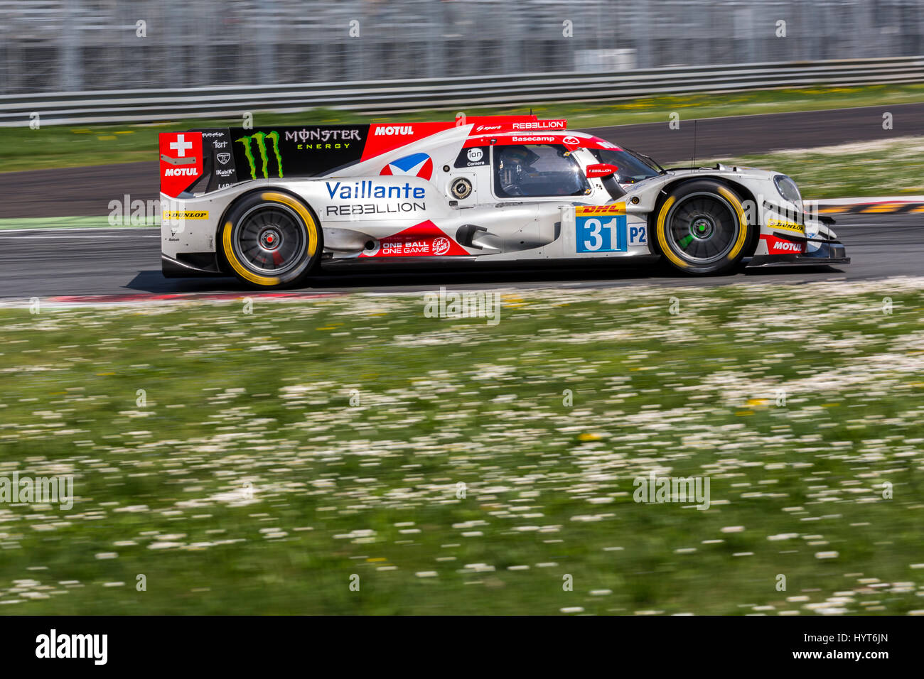 Monza, Italy - April 01, 2017: Oreca 07 - Gibson of Bykolles Racing Vaillante Rebellion Team, driven by J. Canal and B. Senna during the FIA WEC Stock Photo