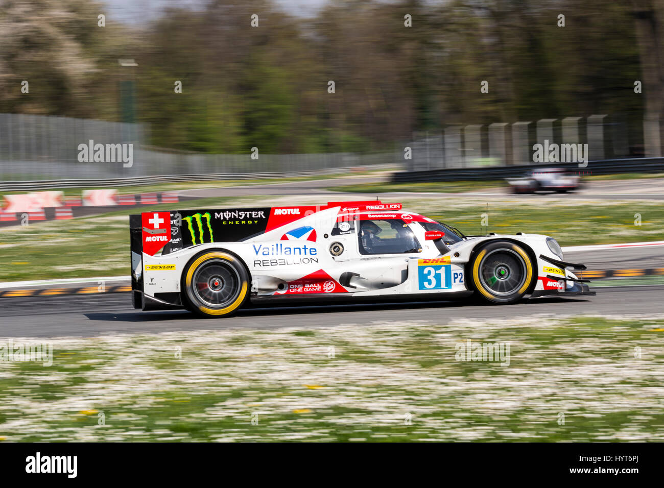 Monza, Italy - April 01, 2017: Oreca 07 - Gibson of Bykolles Racing Vaillante Rebellion Team, driven by J. Canal and B. Senna during the FIA WEC Stock Photo
