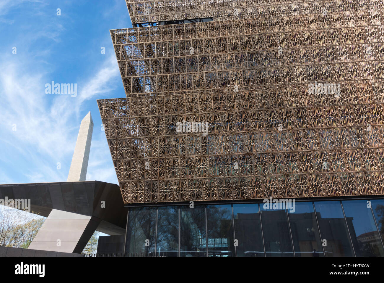 Museum of African American History and Culture, Washington, DC, aluminum grille reflects sun. A Smithsonian Museum and very popular since opening 2016 Stock Photo