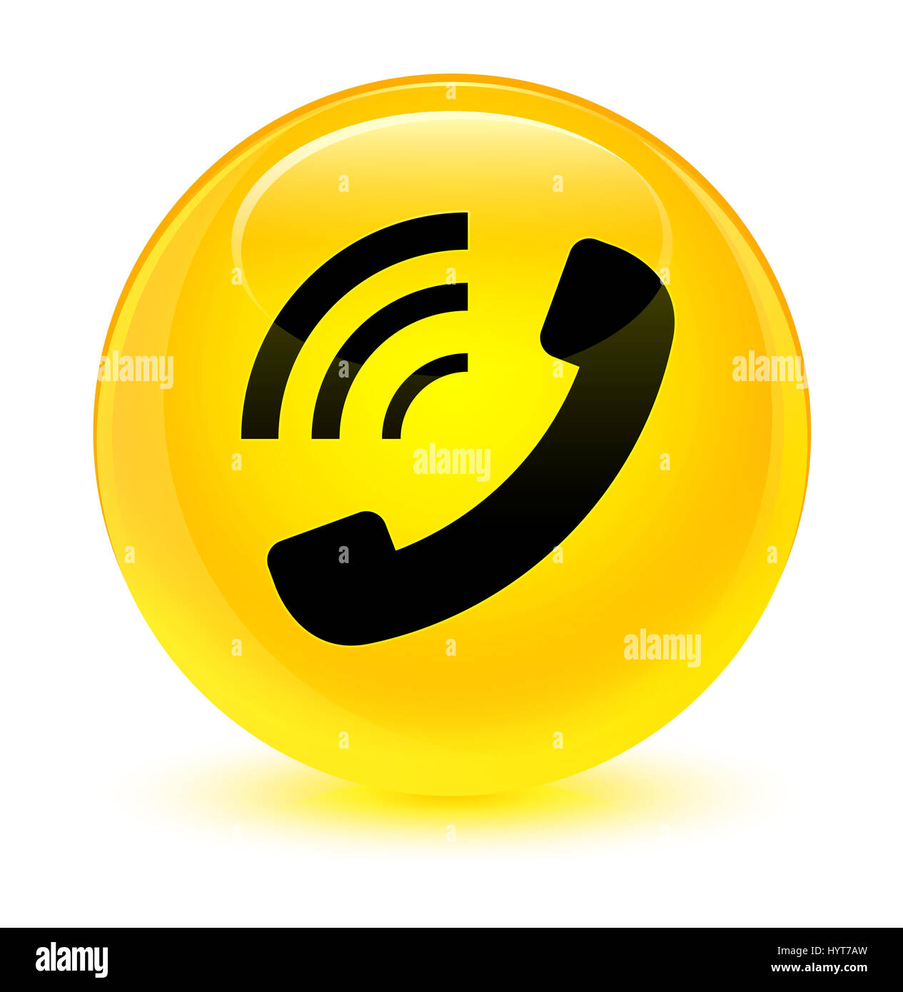 Phone ringing icon isolated on glassy yellow round button abstract ...