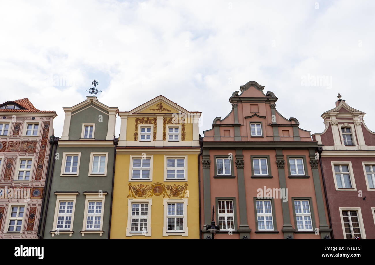 Historic facades on the market square of Poznan in Poland Stock Photo